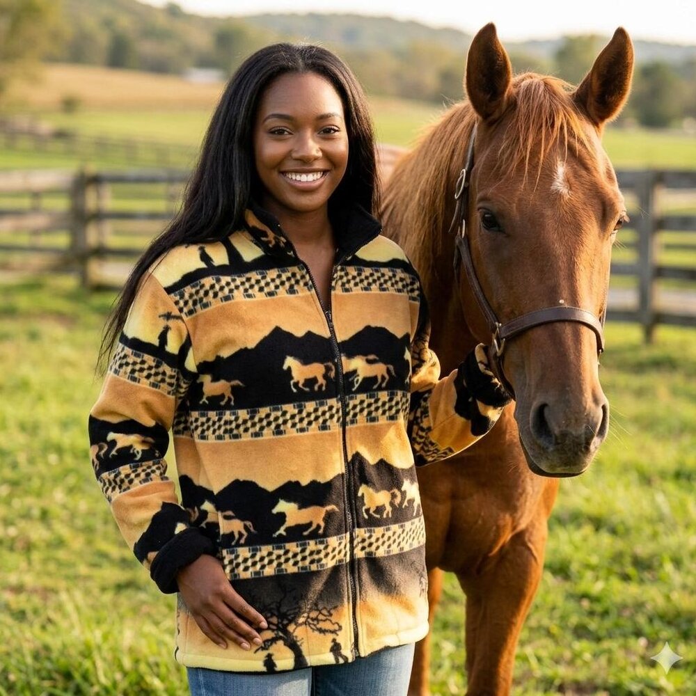 ZooFleece Sunset Horse Yellow Horses Mare Equine Sweater Animal Jacket 2X